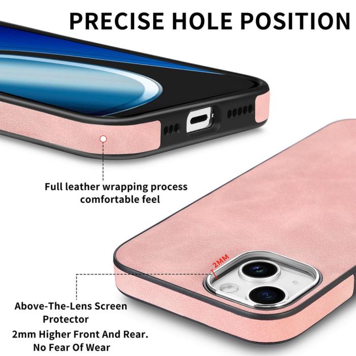Bild 4,  iPhone 15 Plus Skal Läderbelagt Skin Touch Rosa