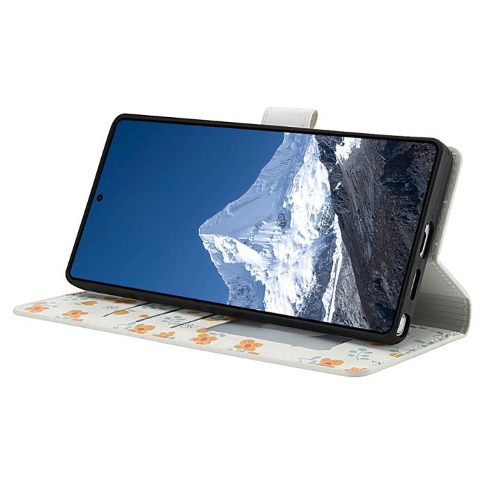Bild 4,  Samsung Galaxy S26 Ultra Fodral Rhombus Läder Blommor Vit