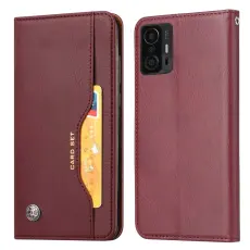  Xiaomi 11T / 11T Pro Fodral Flip L&auml;der Med Frontficka Vinr&ouml;d