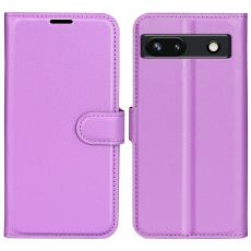  Google Pixel 7A Fodral Litchi Textur L&auml;der Lila