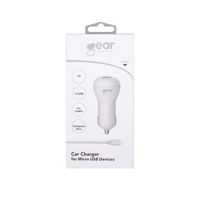 Bild 2, Gear GEAR Billaddare 1xUSB 1A MicroUSB Kabel 1m Vit