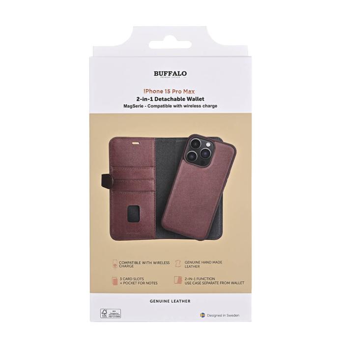 Bild 2, Buffalo Buffalo iPhone 15 Pro Max Fodral 2in1 Äkta Läder Brun