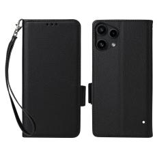  Nothing Phone 3a Lite Fodral Litchi L&auml;der Svart