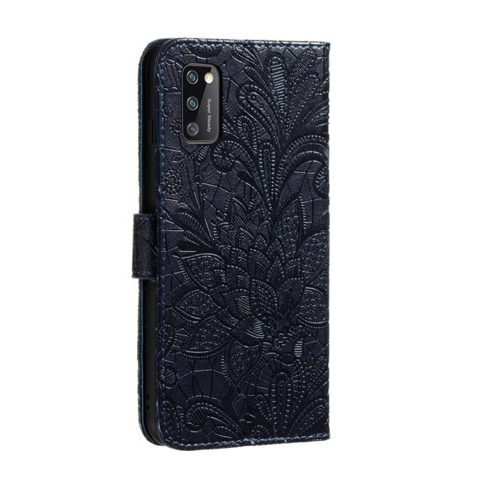 Bild 4,  Samsung Galaxy A41 - Flower Plånboksfodral - Mörk Blå