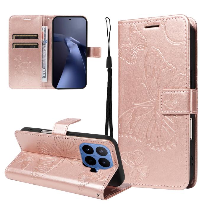 Bild 2,  Xiaomi 17T Fodral Läder Fjärilar Roséguld