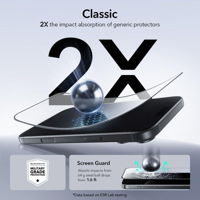 Bild 5, ESR ESR iPhone 17 Pro Max 2-PACK Skärmskydd UltraFit Härdat Glas Transparent