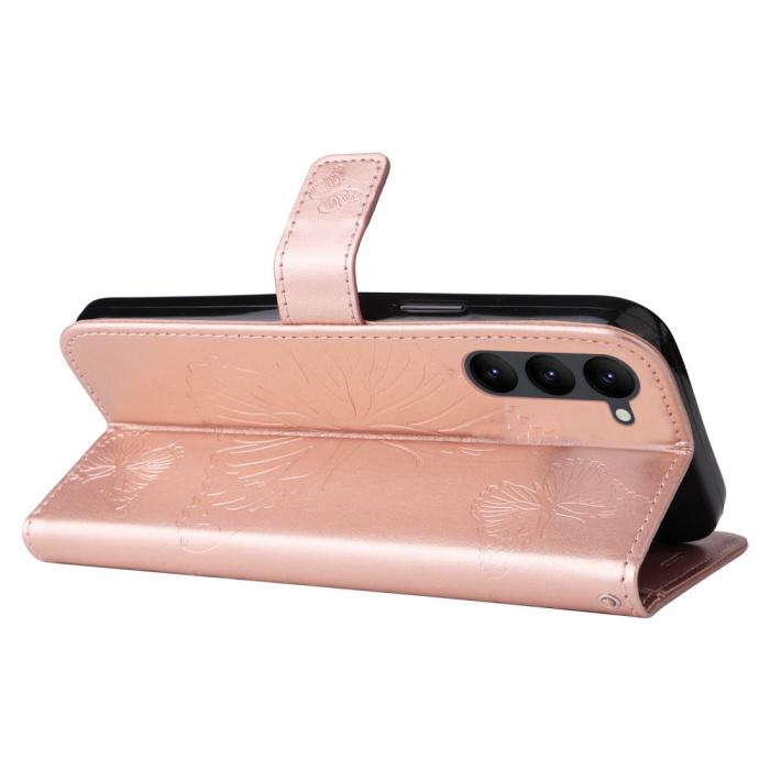 Bild 3,  Samsung Galaxy S23 Plus Fodral Tryckta Fjärilar Roséguld