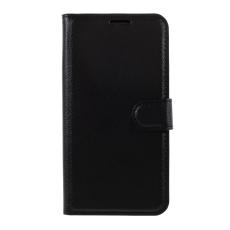  iPhone 12 / 12 Pro Fodral Litchi L&auml;der Svart