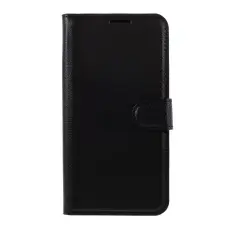  iPhone 12 / 12 Pro Fodral Litchi L&auml;der Svart
