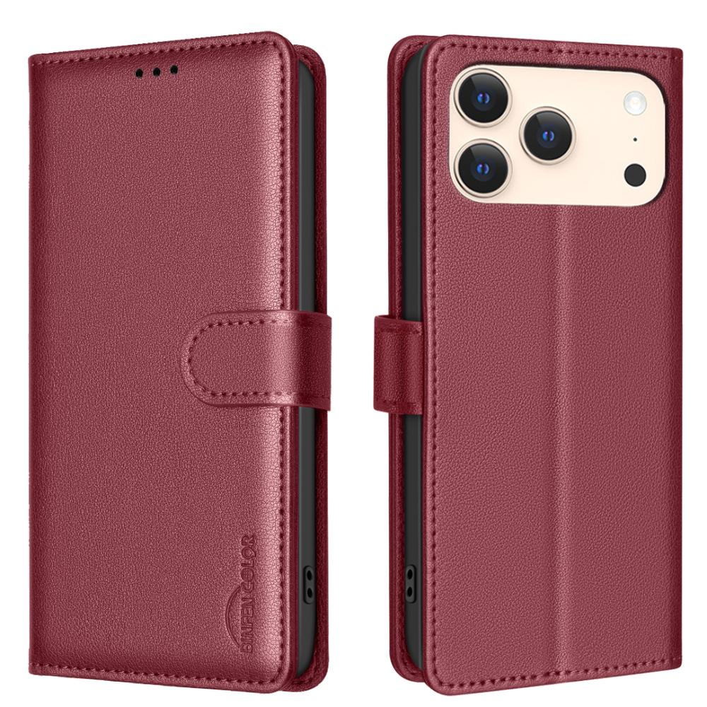 BINFEN BINFEN iPhone 17 Pro Max Fodral RFID Läder Röd