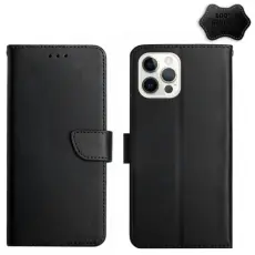  iPhone 14 Pro Max Fodral &Auml;kta L&auml;der Svart