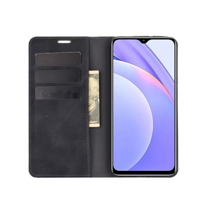 Bild 4,  Xiaomi Redmi 9T - Silkeslent Läder Flip Fodral - Svart