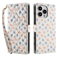 iPhone 16 Pro Max Fodral Rhombus L&auml;der Blommor Vit