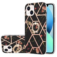  iPhone 15 Skal Marmor Ring Svart Blomma