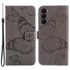  Samsung Galaxy S23 Plus Fodral Tryckta Fj&auml;rilar Gr&aring;