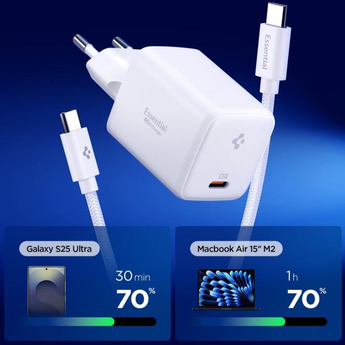 Bild 2, Spigen Spigen 45W Väggladdare Inkl. USB-C Kabel Essential Vit