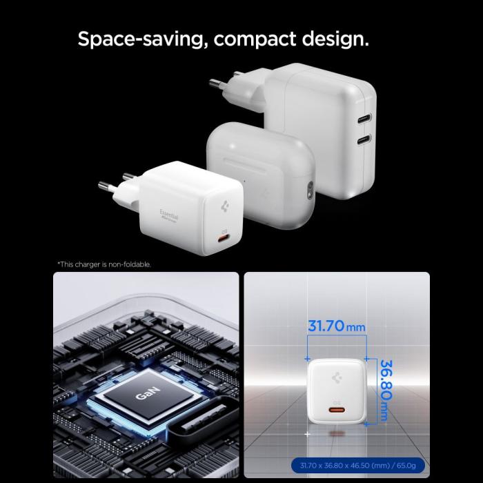Bild 3, Spigen Spigen 45W Väggladdare Inkl. USB-C Kabel Essential Vit