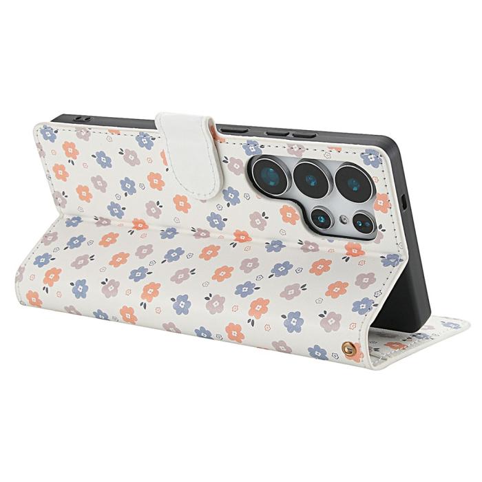 Bild 3,  Samsung Galaxy S26 Ultra Fodral Rhombus Läder Blommor Vit