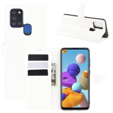 Samsung Galaxy A21s - Litchi Pl&aring;nboksfodral - Vit