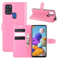 Samsung Galaxy A21s - Litchi Pl&aring;nboksfodral - Rosa
