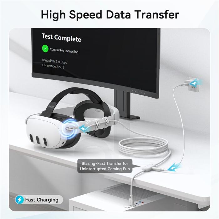 Bild 3, AMVR AMVR 5m 18W Link Kabel Med Laddningsport USB-C Vit