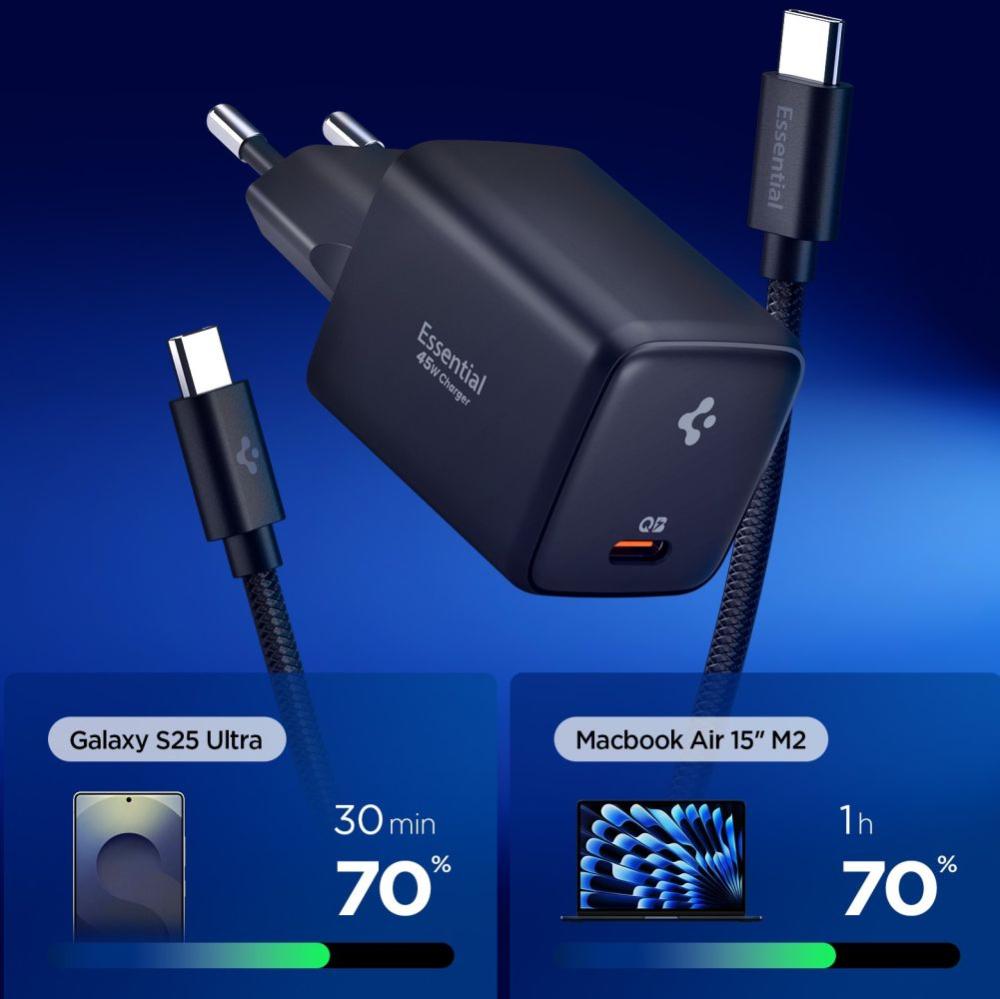 Spigen Spigen 45W Väggladdare Inkl. USB-C Kabel Essential Svart