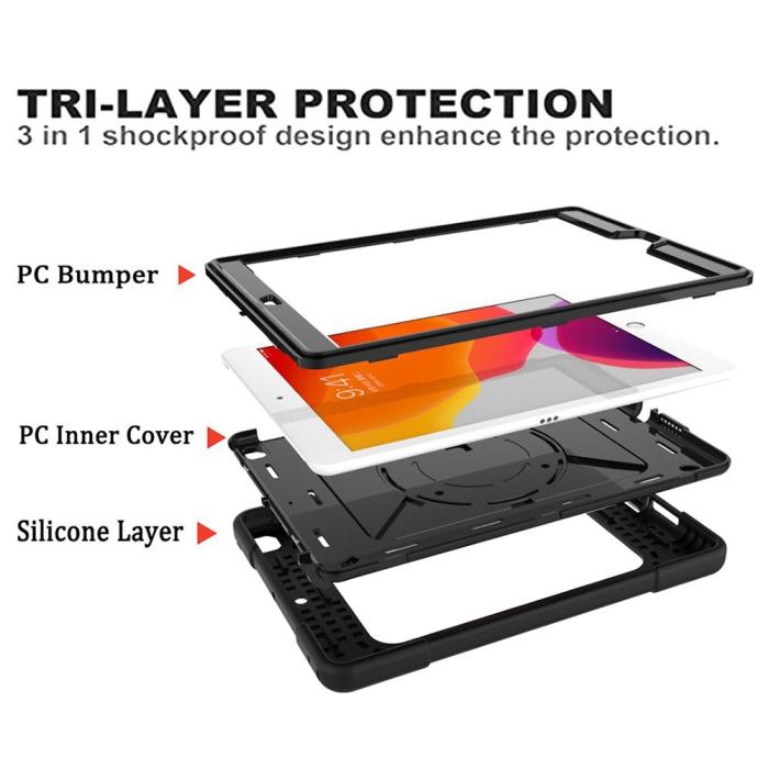 Bild 6,  iPad 10.2 2019/2020/2021 Skal Hybrid 360 Kickstand Svart