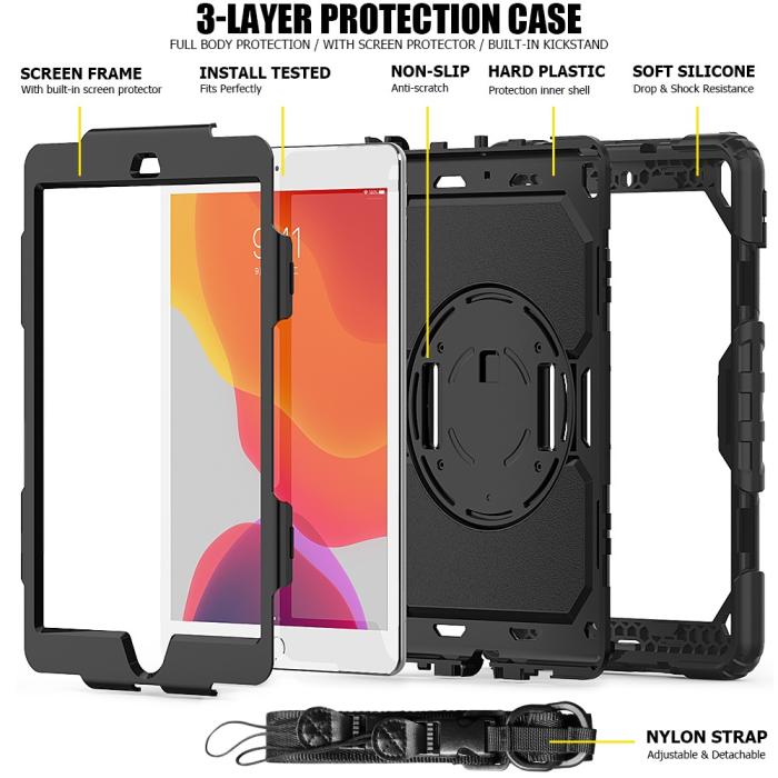 Bild 4,  iPad 10.2 2019/2020/2021 Skal 360° Kickstand Med Strap