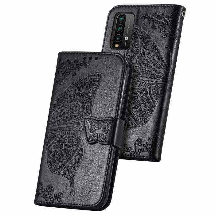Bild 2,  Xiaomi Redmi 9T - Butterfly Läder Fodral - Svart