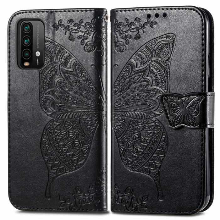 Bild 3,  Xiaomi Redmi 9T - Butterfly Läder Fodral - Svart