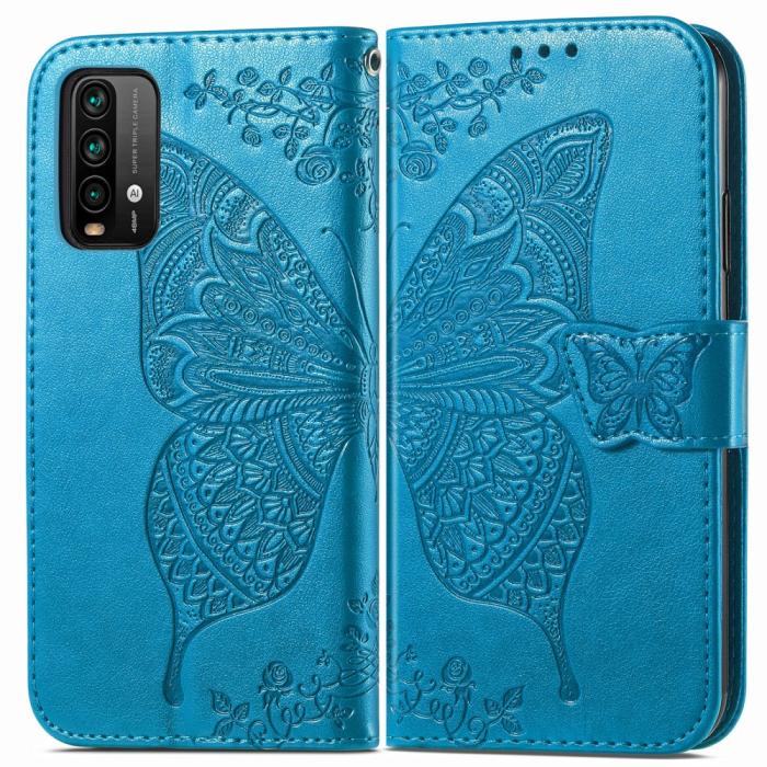Bild 3,  Xiaomi Redmi 9T - Butterfly Läder Fodral - Blå