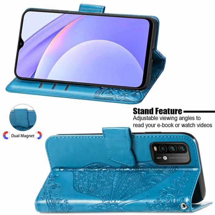 Bild 5,  Xiaomi Redmi 9T - Butterfly Läder Fodral - Blå
