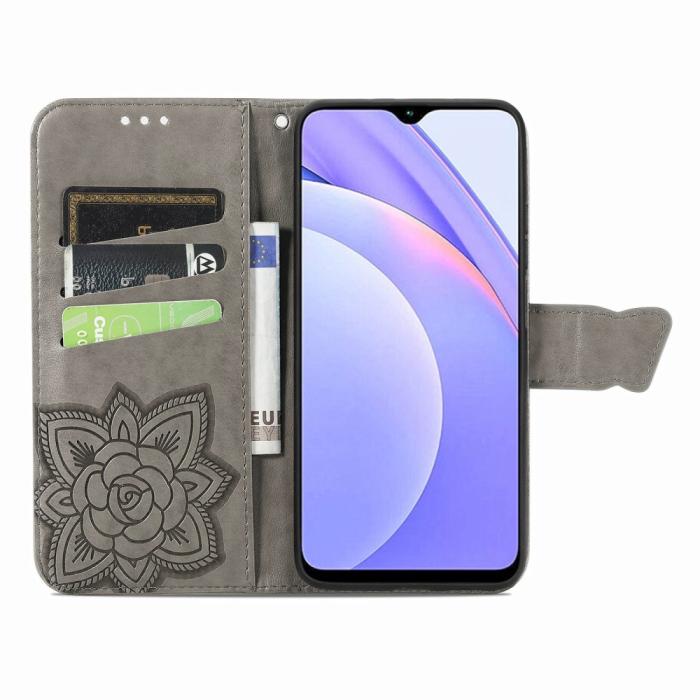 Bild 4,  Xiaomi Redmi 9T - Butterfly Läder Fodral - Grå