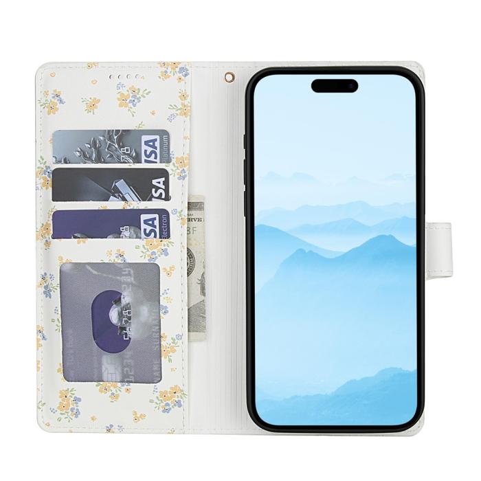 Bild 2,  iPhone 16 Pro Max Fodral Rhombus Läder Blommor Vit