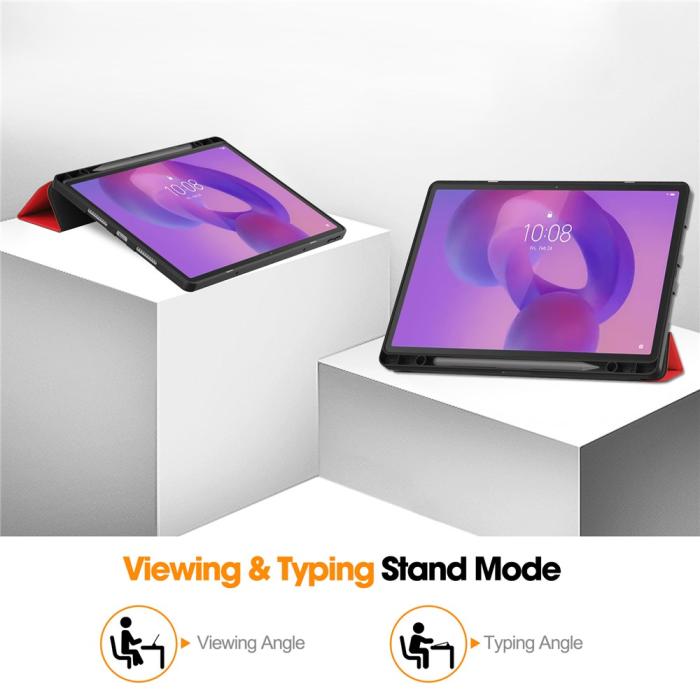 Bild 4,  Lenovo Idea Tab Pro Fodral Tri-Fold Läder Röd