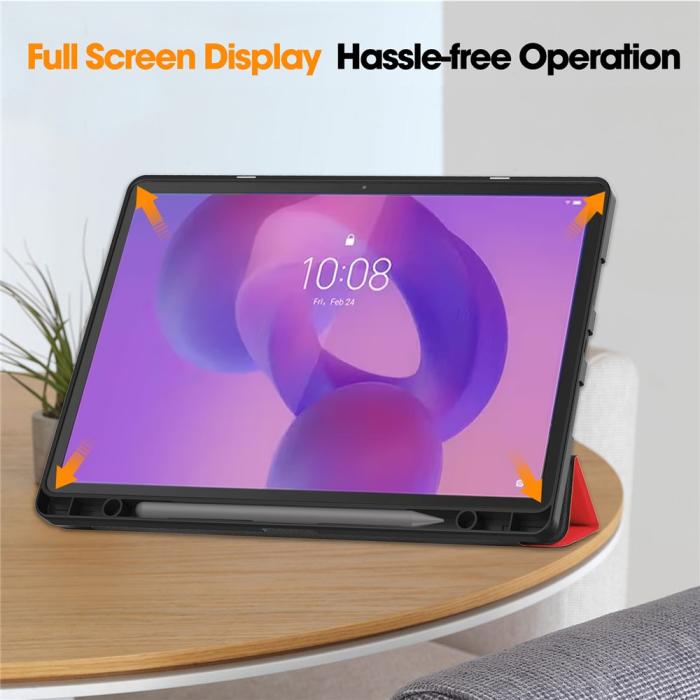 Bild 5,  Lenovo Idea Tab Pro Fodral Tri-Fold Läder Röd