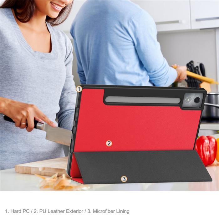 Bild 6,  Lenovo Idea Tab Pro Fodral Tri-Fold Läder Röd