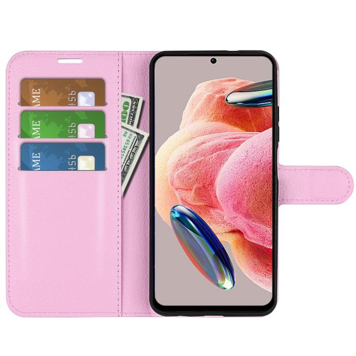 Bild 2,  Xiaomi Redmi Note 12 4G Fodral Litchi Läder Ljus Rosa