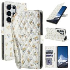  Samsung Galaxy S26 Ultra Fodral Rhombus L&auml;der Blommor Vit