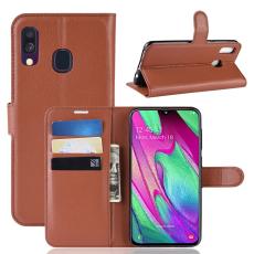  Samsung Galaxy A40 - Litchi Pl&aring;nboksfodral - Brun