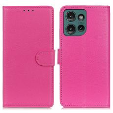  Motorola Edge 50 Neo Fodral Litchi L&auml;der Rosa