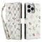  iPhone 16 Pro Fodral Rhombus Läder Blommor Vit