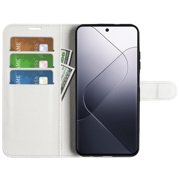 Bild 2,  Xiaomi 14 Fodral Litchi Läder Vit