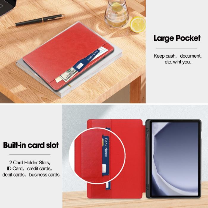 Bild 2,  Galaxy Tab A9 Plus Fodral Business Läder Pennhållare Röd