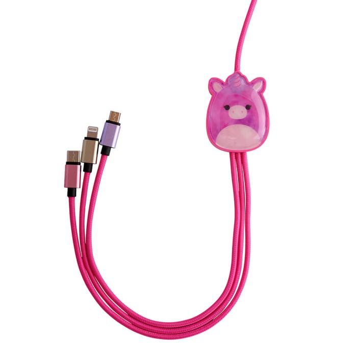 Bild 3, Squishmallows Squishmallows Laddningskabel 1,2m 3in1 USB-C/Micro/Lightning Lola