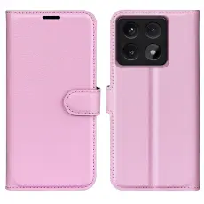  Xiaomi 14T Pro Fodral Litchi L&auml;der Ljus Rosa