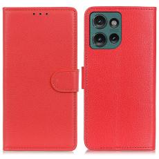  Motorola Edge 50 Neo Fodral Litchi L&auml;der R&ouml;d