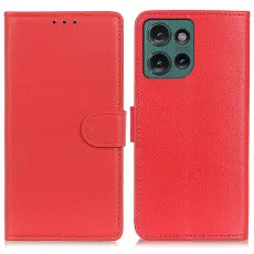  Motorola Edge 50 Neo Fodral Litchi L&auml;der R&ouml;d
