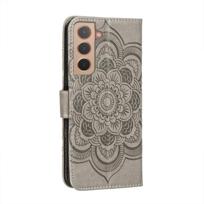 Bild 3,  Samsung Galaxy S22 Fodral Sun Mandala Läder Grå