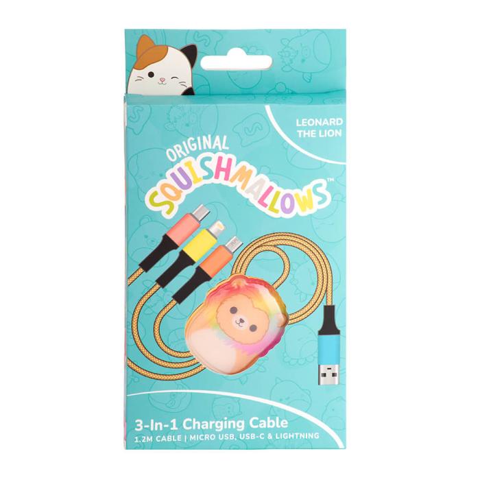 Bild 6, Squishmallows Squishmallows Laddningskabel 1,2m 3in1 USB-C/Micro/Lightning Leonard